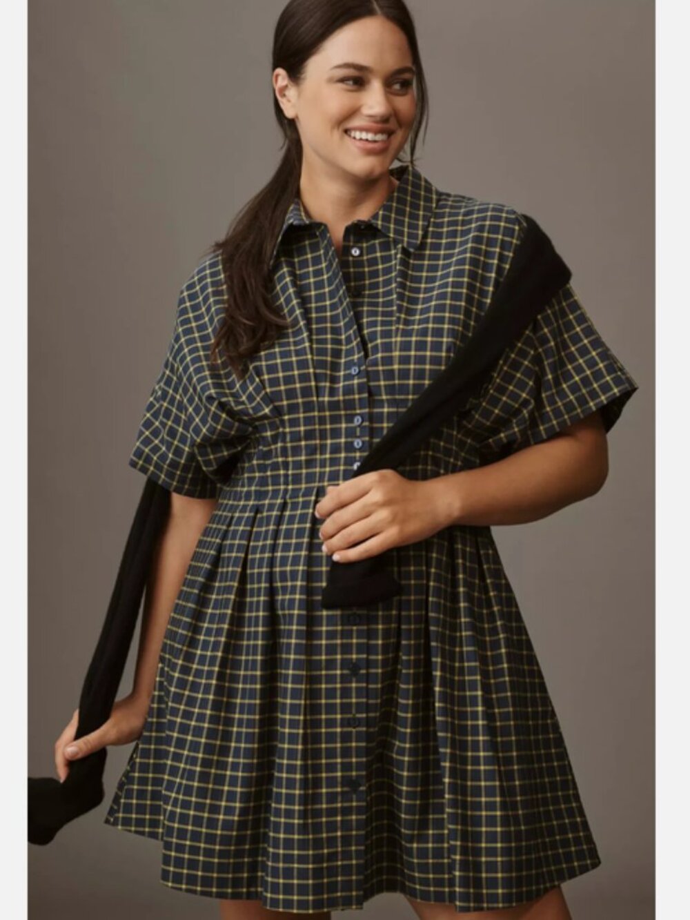 Anthropologie Tobie Mini Shirtdress by Exquise Navy Plaid Size 3X NWT Plus Size